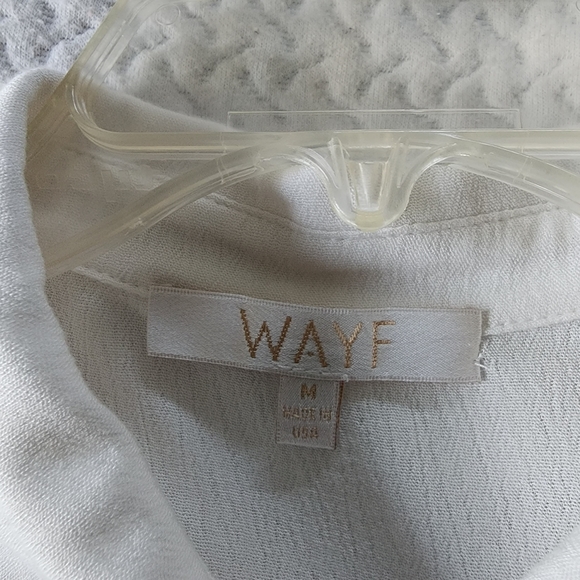 WAYF White Collared Button Front Bottom Tie Short Sleeve Shirt Size Med - Picture 6 of 6
